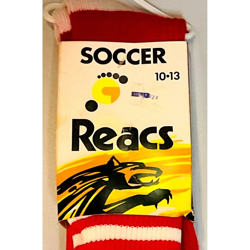 Retro vTG REACS men's women's tall soccer socks 70s 80s fold NWT NOS red striped